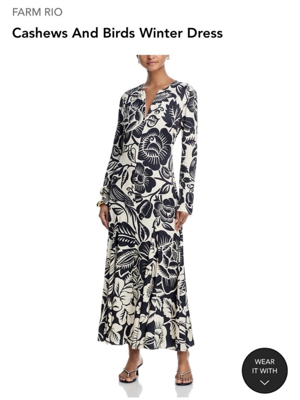 FARM RIO Black & Cream Floral V‑Neck Maxi Dress